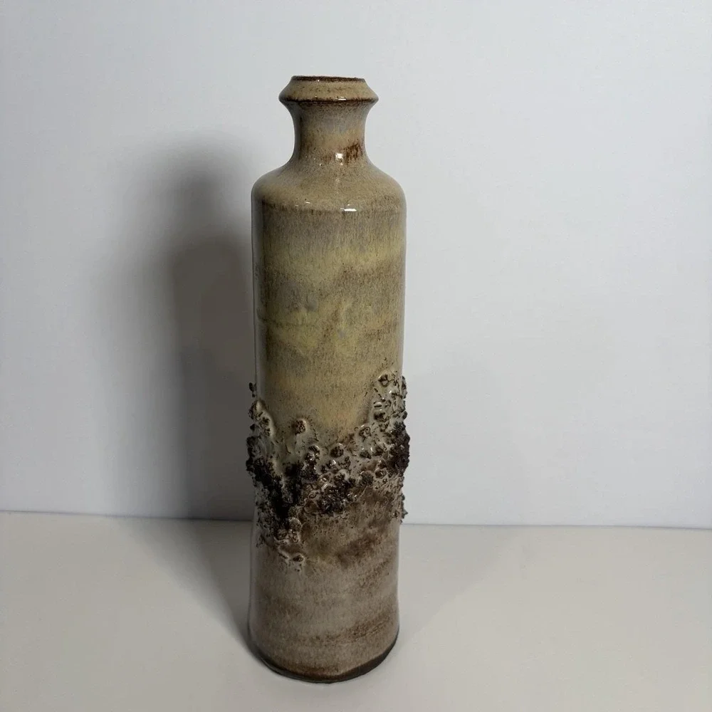 VTG GLIT Lava Iceland Ceramic Vase Textured Browns MCM Pottery Approx 9